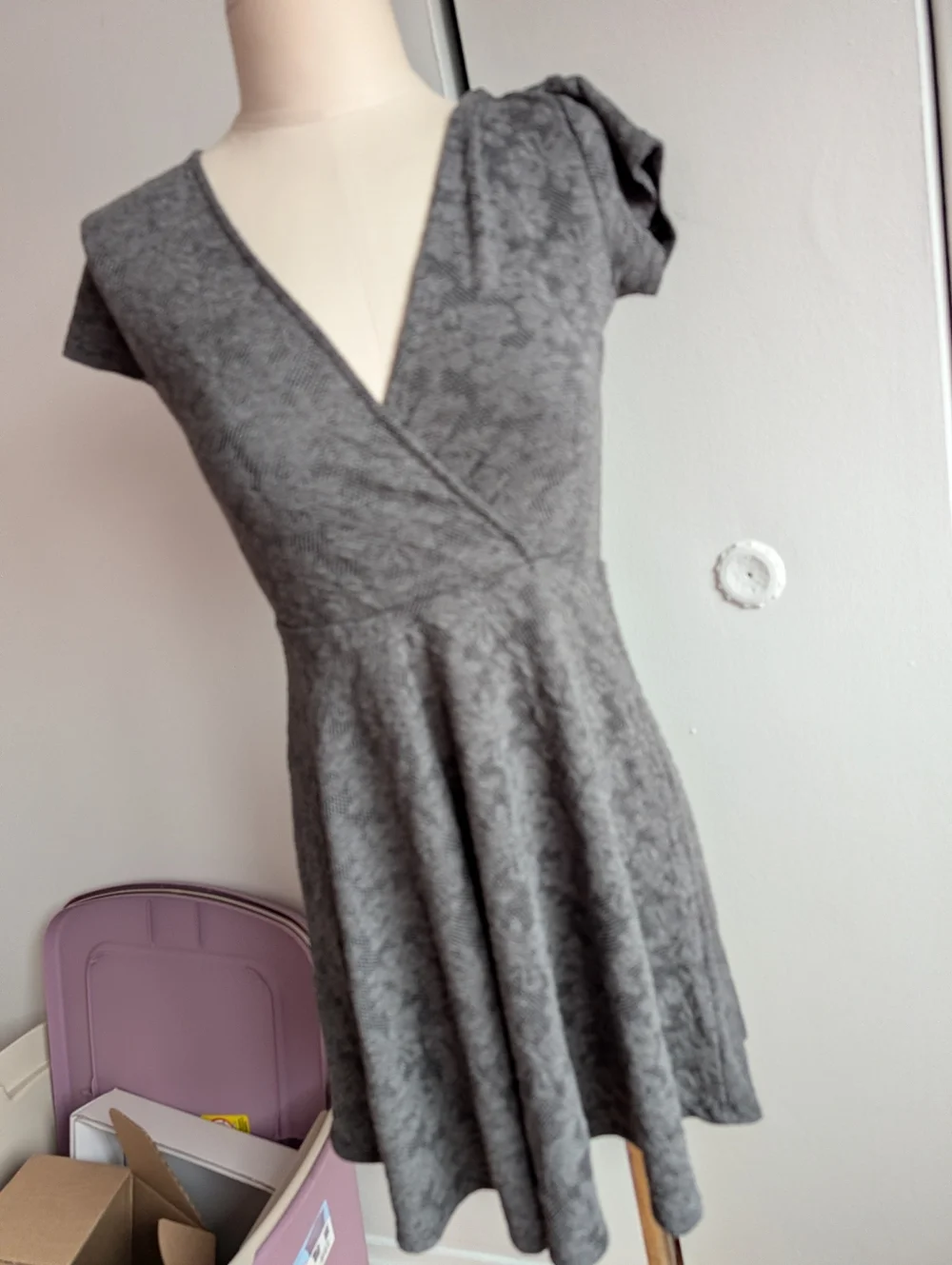 Heather Gray V-Neck Short Sleeve Skater Dress - Picture 1 of 4